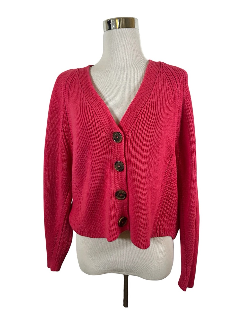 Cotton by Autumn Cashmere Pink Boxy V Shaker Cardigan Sweater Sz S Italian Yarn